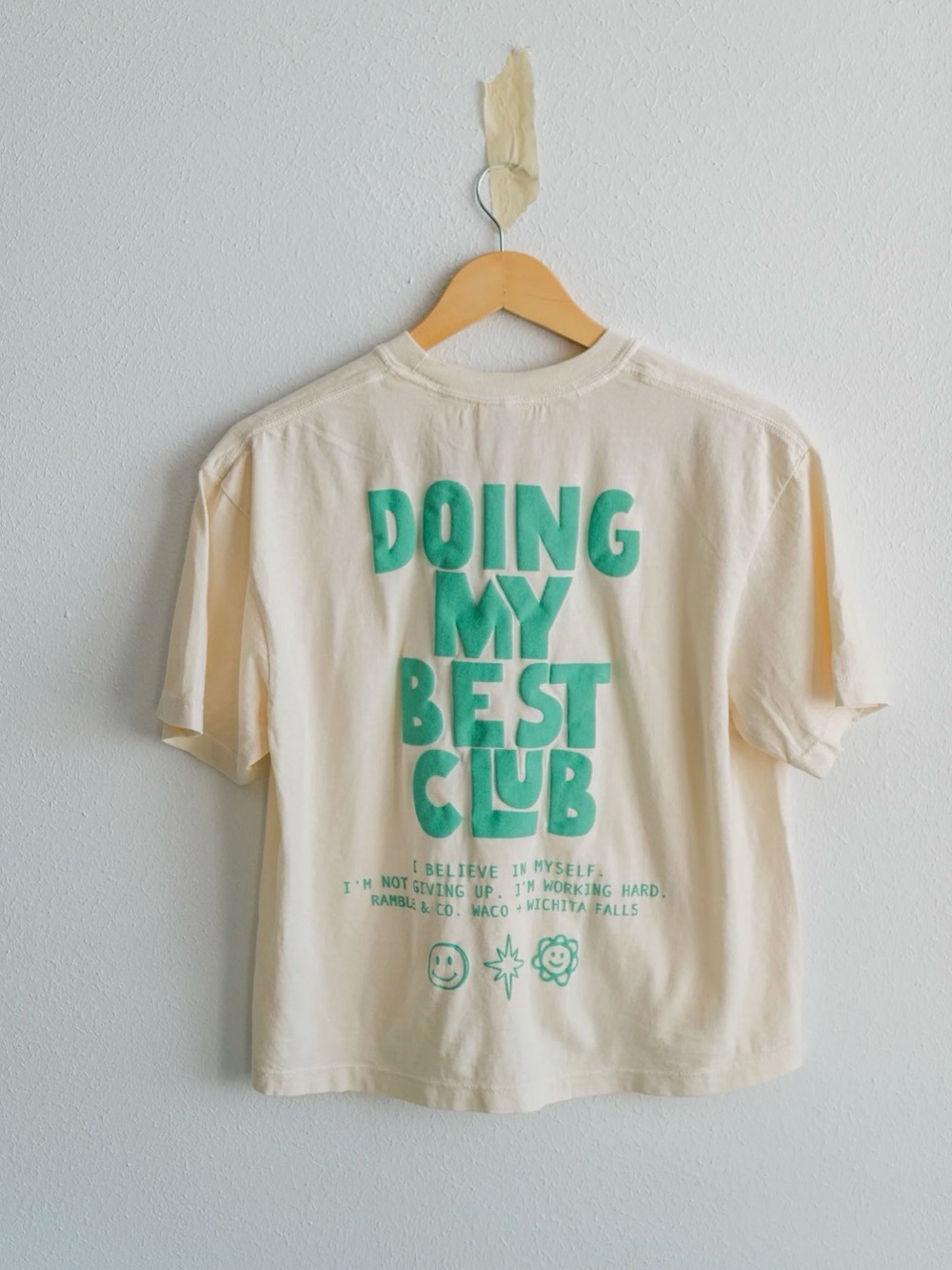 NWOT Cream Tee with Sea Foam Green Puff Ink Graphic - doing my best